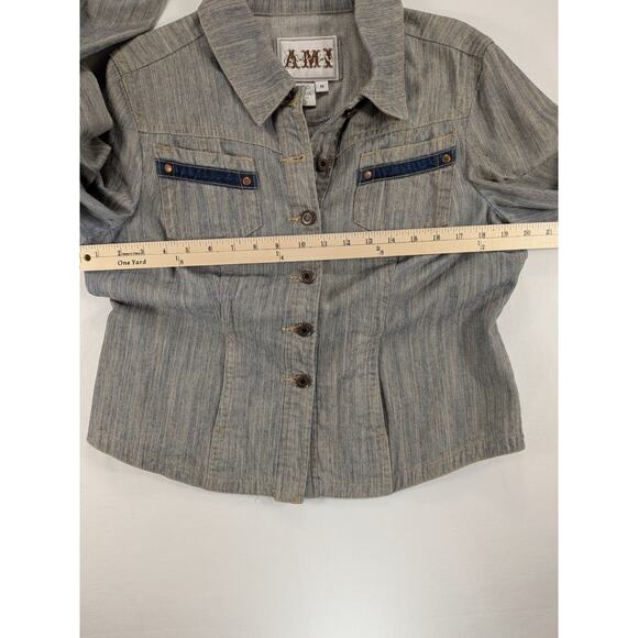 VTG A.M.I. Button-Up Denim Top Women M Denim Rodeo Western Cowboy Country Riding - Picture 8 of 12